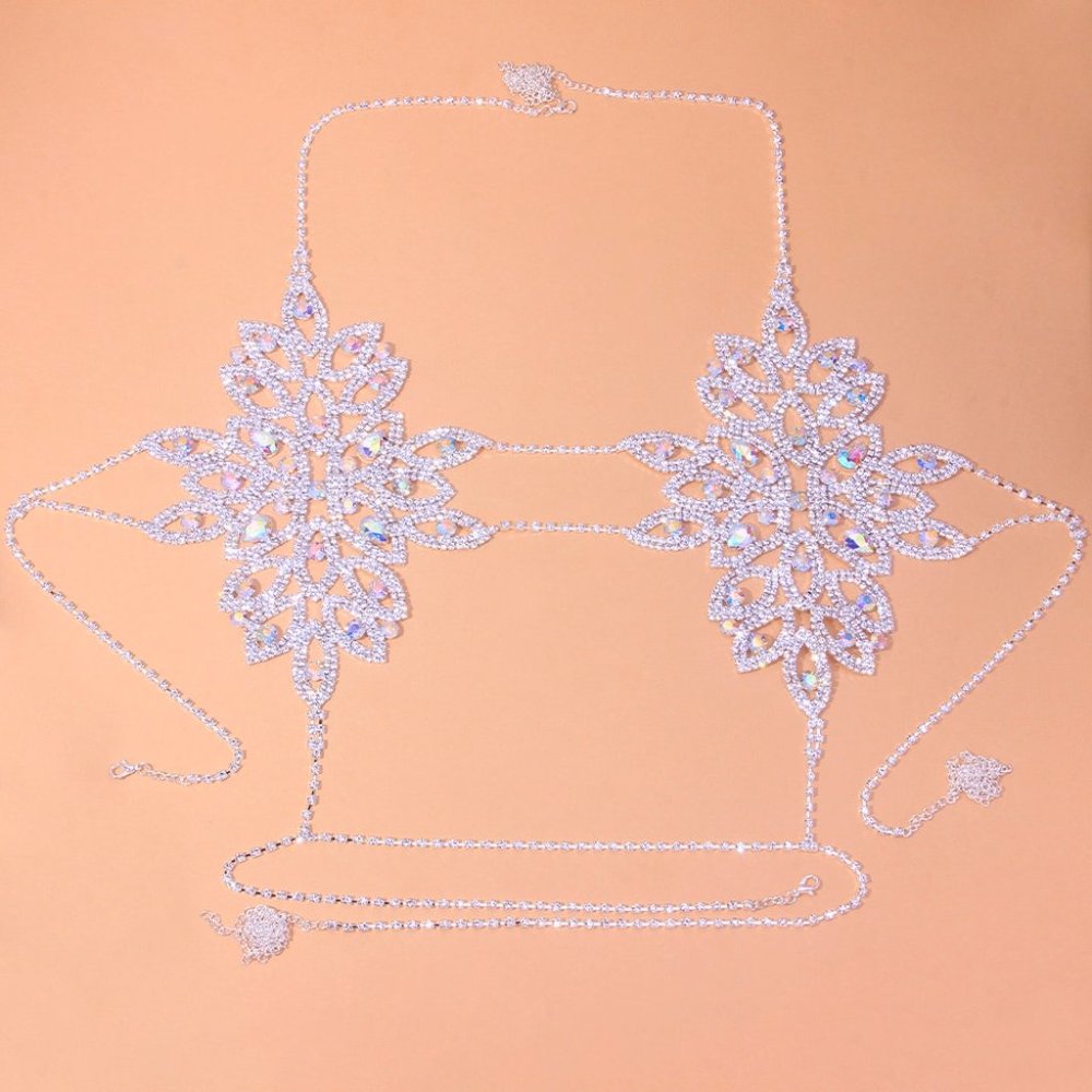 Rhinestone Crystal Harness Bra Pantie Lingerie Set Bikini Sexy Body jewelry - Picture 10 of 11